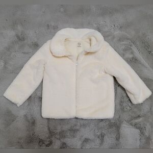 Toddler Girls Ivory Faux Fur Zip Front Jacket